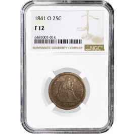 1841 O 25C Seated Liberty Silver Quarter NGC F12 Fine Circulated Coin