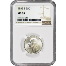 1935 S 25C Silver Washington Quarter NGC MS65 Gem Uncirculated Mint State Coin 
