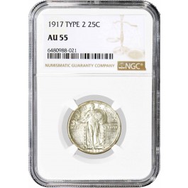 1917 Type 2 25C Standing Liberty Quarter Silver NGC AU55 About Uncirculated Coin