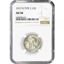 1917 D Type 2 25C Standing Liberty Quarter Silver NGC AU58 Key Date Coin