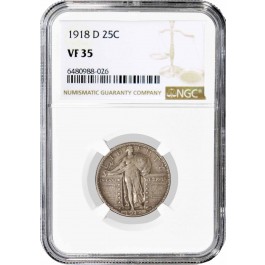 1918 D 25C Standing Liberty Quarter Silver NGC VF35 Very Fine Circulated Coin