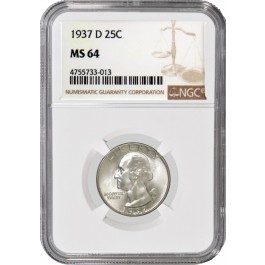1937 D 25C Silver Washington Quarter NGC MS64 Uncirculated Mint State Coin