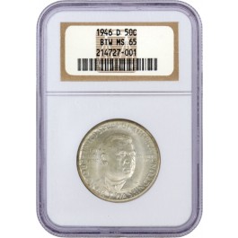 1946 D 50C Booker T. Washington Commemorative Silver Half Dollar NGC MS65