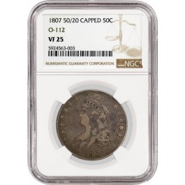1807 50C Capped Bust Half Dollar O-112 Large Stars 50 Over 20 50/20 NGC VF25