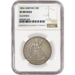 1854 Arrows 50C Seated Liberty Half Dollar Silver NGC XF Details Cleaned Coin
