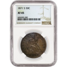 1871 S 50C Seated Liberty Half Dollar Silver NGC XF45 Extremely Fine Coin