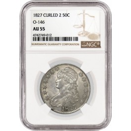 1827 50C Curl Base 2 O-146 Capped Bust Silver Half Dollar NGC AU55