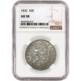 1832 50C Small Letters Capped Bust Silver Half Dollar NGC AU58