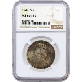 1949 50C Franklin Silver Half Dollar NGC MS66 FBL Full Bell Lines Coin #149