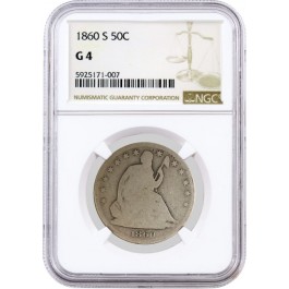 1860 S 50C Seated Liberty Half Dollar Silver NGC G4 Good Circulated Coin