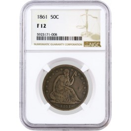 1861 50C Seated Liberty Half Dollar Silver NGC F12 Fine Circulated Coin