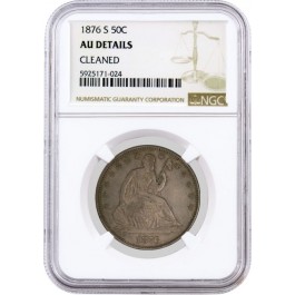 1876 S 50C Seated Liberty Half Dollar Silver NGC AU Details Cleaned Coin