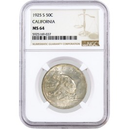 1925 S 50C California Diamond Jubilee Commemorative Silver Half Dollar NGC MS64