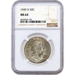 1949 D 50C Franklin Silver Half Dollar NGC MS64 Uncirculated Coin #198
