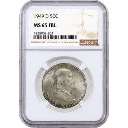 1949 D 50C Franklin Silver Half Dollar NGC MS65 FBL Full Bell Lines Coin #202