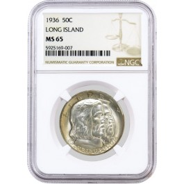 1936 50C Long Island Tercentenary Commemorative Silver Half Dollar NGC MS65 #007