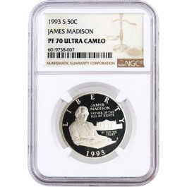 1993 S James Madison Bill Of Rights Commemorative Silver Half Dollar NGC PF70 UC