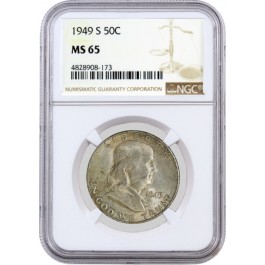 1949 S 50C Franklin Silver Half Dollar NGC MS65 Uncirculated Coin #173