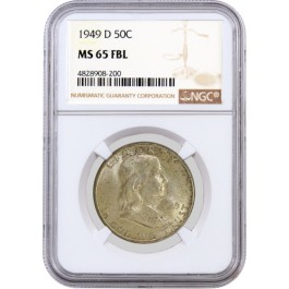 1949 D 50C Franklin Silver Half Dollar NGC MS65 FBL Full Bell Lines Coin #200