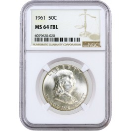 1961 50C Franklin Silver Half Dollar NGC MS64 FBL Full Bell Lines Coin