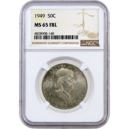 1949 50C Franklin Silver Half Dollar NGC MS65 FBL Full Bell Lines Coin #148