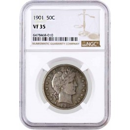 1901 50C Barber Silver Half Dollar NGC VF35 Very Fine Circulated Coin