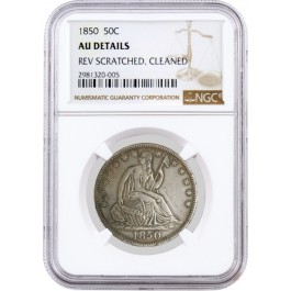 1850 50C Seated Liberty Half Dollar Silver NGC AU Details Rev Scratched Cleaned