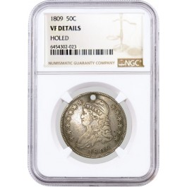 1809 50C Capped Bust Silver Half Dollar NGC VF Details Holed Very Fine Coin