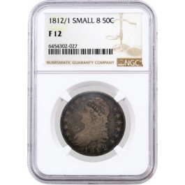 1812 /1 Small 8 50C Capped Bust Silver Half Dollar NGC F12 Fine Circulated Coin