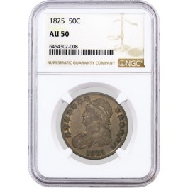 1825 50C Capped Bust Silver Half Dollar NGC AU50 About Uncirculated Coin