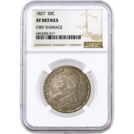 1827 50C Capped Bust Silver Half Dollar NGC XF Details Obverse Damage Coin