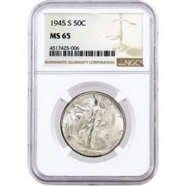1945 S 50C Walking Liberty Silver Half Dollar NGC MS65 Gem Uncirculated Coin