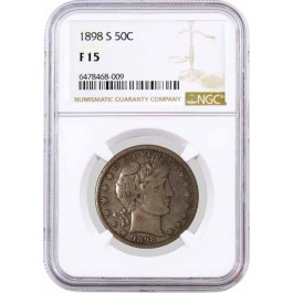 1898 S 50C Barber Silver Half Dollar NGC F15 Fine Circulated Coin