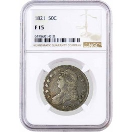 1821 50C Capped Bust Silver Half Dollar NGC F15 Fine Circulated Coin