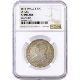 1811 Small 8 50C Capped Bust Silver Half Dollar O-108a NGC XF Details Cleaned 