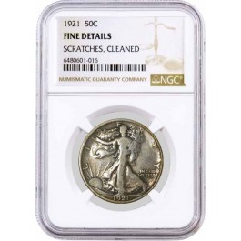 1921 50C Walking Liberty Silver Half Dollar NGC Fine Details Scratches Cleaned