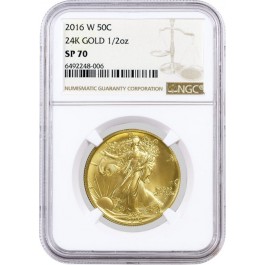 2016 W 100th Anniversary 24K Gold 1/2 oz Walking Liberty Half Dollar NGC SP70