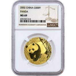 2002 500 Yuan People's Republic Of China 1 oz .999 Chinese Gold Panda NGC MS69