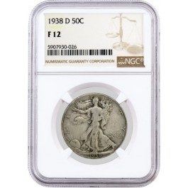 1938 D 50C Walking Liberty Silver Half Dollar NGC F12 Circulated Coin #026