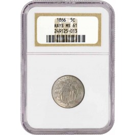 1866 5C Shield Nickel With Rays NGC MS61 Uncirculated Coin 