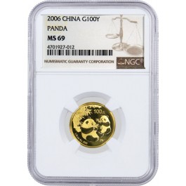 2006 100 Yuan People's Republic Of China 1/4 oz .999 Chinese Gold Panda NGC MS69