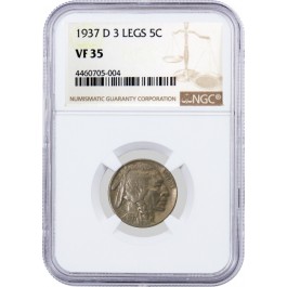 1937 D 3 Legged Buffalo Nickel 5C NGC VF35 #004