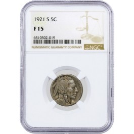 1921 S 5C Buffalo Nickel NGC F15 Circulated Key Date Coin #019