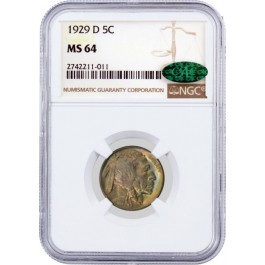 1929 D 5C Buffalo Nickel NGC MS64 CAC Rainbow Toning