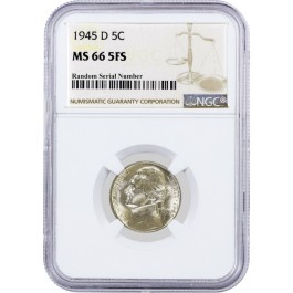 1945 D 5C Jefferson Silver War Nickel NGC MS66 5FS