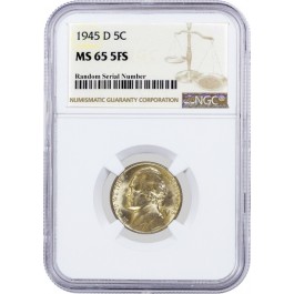 1945 D 5C Jefferson Silver War Nickel NGC MS65 5FS