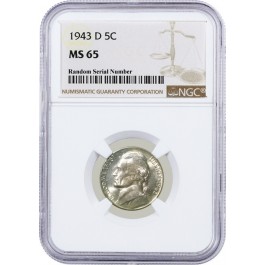 1943 D 5C Jefferson Silver War Nickel NGC MS65 Gem Uncirculated Mint State Coin