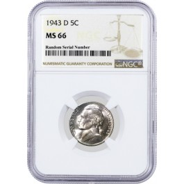 1943 D 5C Jefferson Silver War Nickel NGC MS66 Gem Uncirculated Mint State Coin