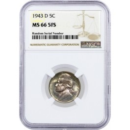 1943 D 5C Jefferson Silver War Nickel NGC MS66 5FS
