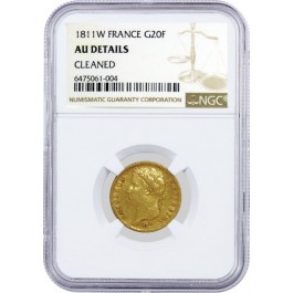 1811 W G20F 20 Francs Gold Lille Mint France Napoleon I Emperor NGC AU Details Cleaned